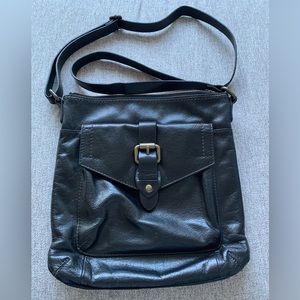 Marks & Spencer black leather crossbody handbag.